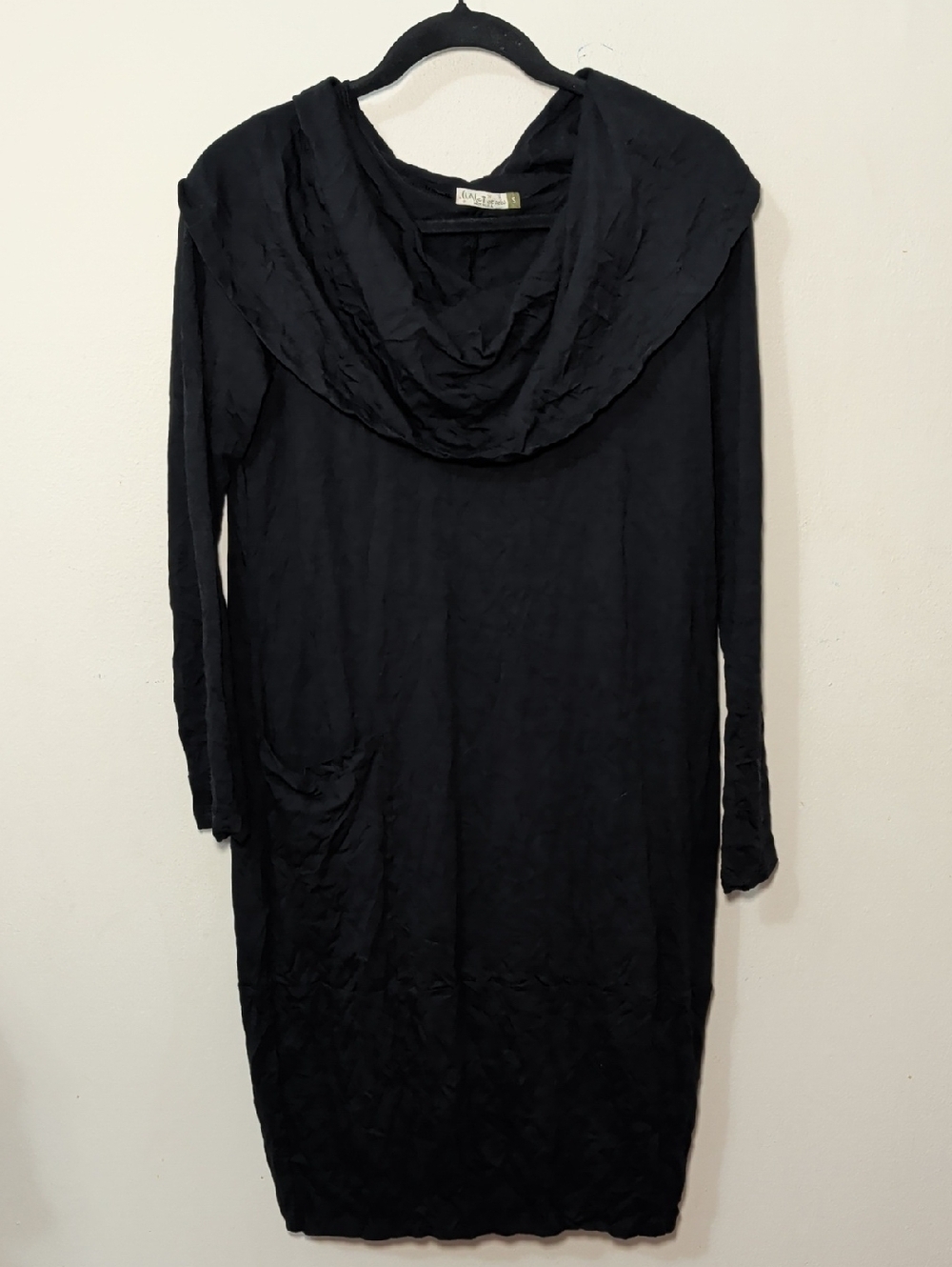 Chalet et Ceci Cowl Neck Midi Dress Black Long-Sleeve Minimalist Women's Size S